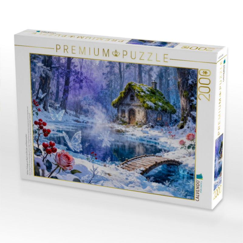 Winter‑Cottage am Bach mit Brücke und Rosenzauber