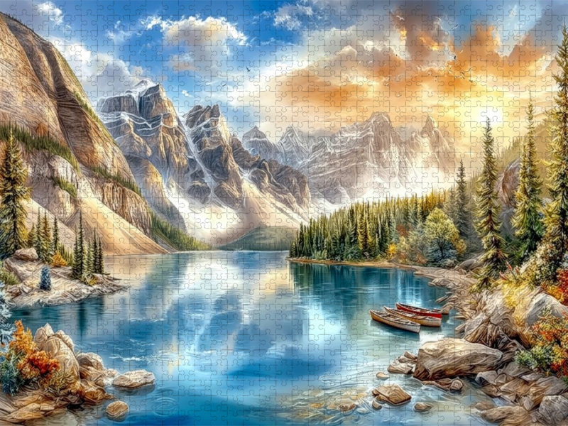 Der Moraine Lake - ein von Gletschern gespeister Bergsee in den Rocky Mountains