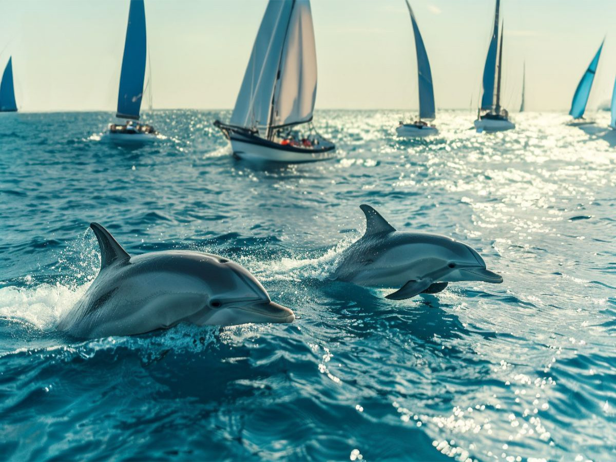 Delfine und Segelboote