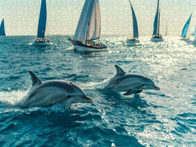 Delfine und Segelboote