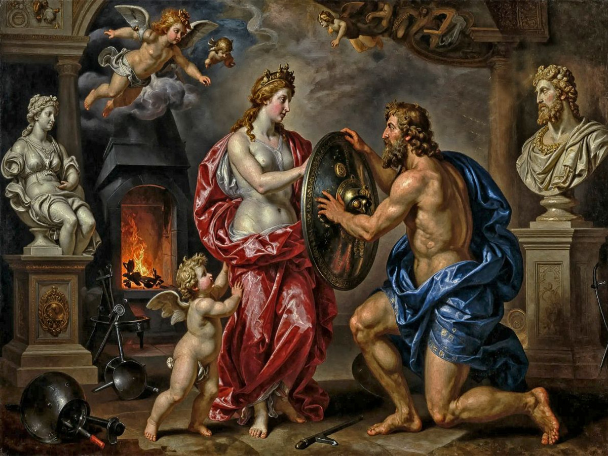 Thetis erhält von Vulcanus die Waffen für Achill