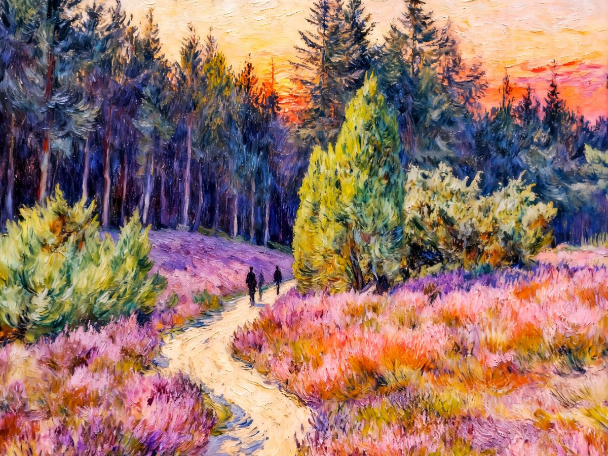 Impressionistische Lüneburger Heide mit blühender Erika