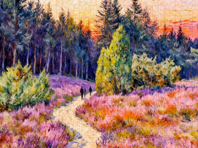 Impressionistische Lüneburger Heide mit blühender Erika