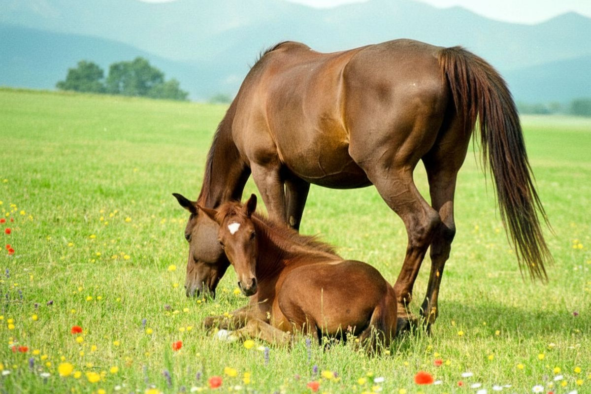 Warmblutstute und Fohlen