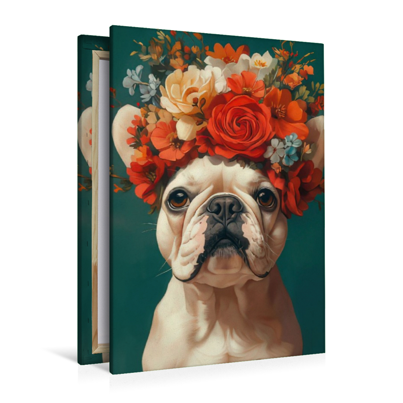 Bulldogge und Blumenprach