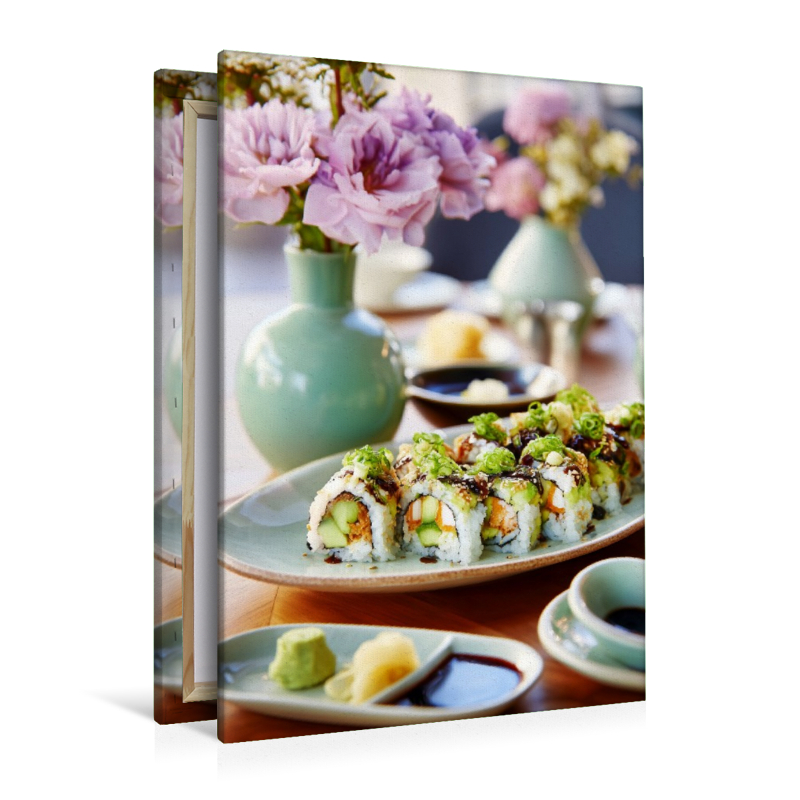 California Roll Sushi Bild mit Blumenarrangement