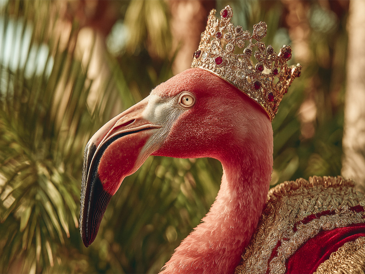Majestätischer Flamingo mit Krone