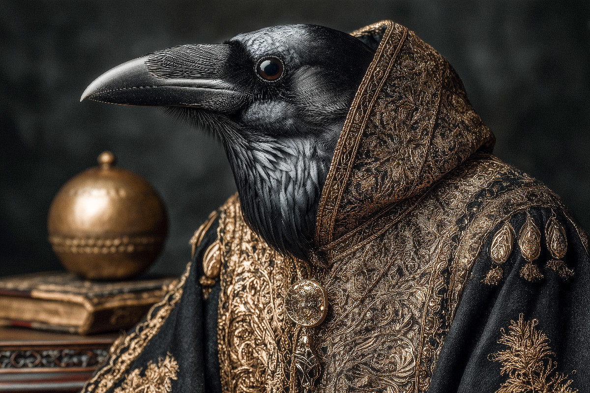 Vornehmer Rabe in goldener Robe