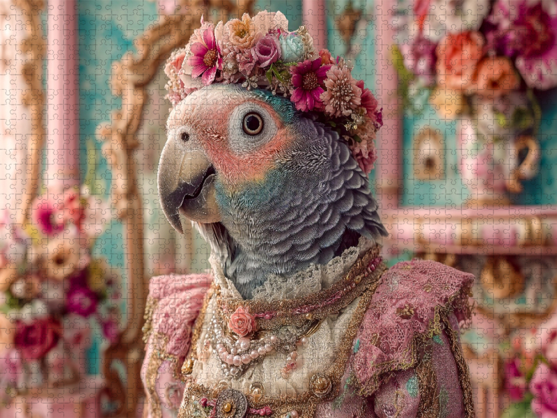 Königlicher Papagei mit Blumenkrone