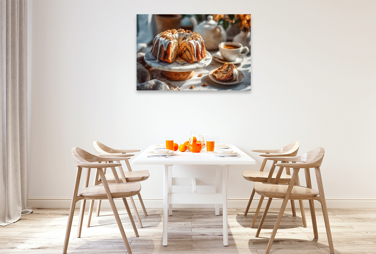 Gugelhupf Bild mit Zuckerguss auf Kuchenteller