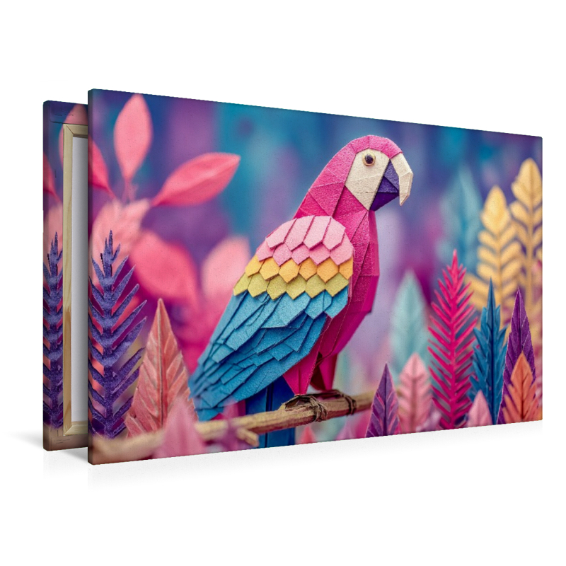 Origami Papagei in buntem Fantasiewald