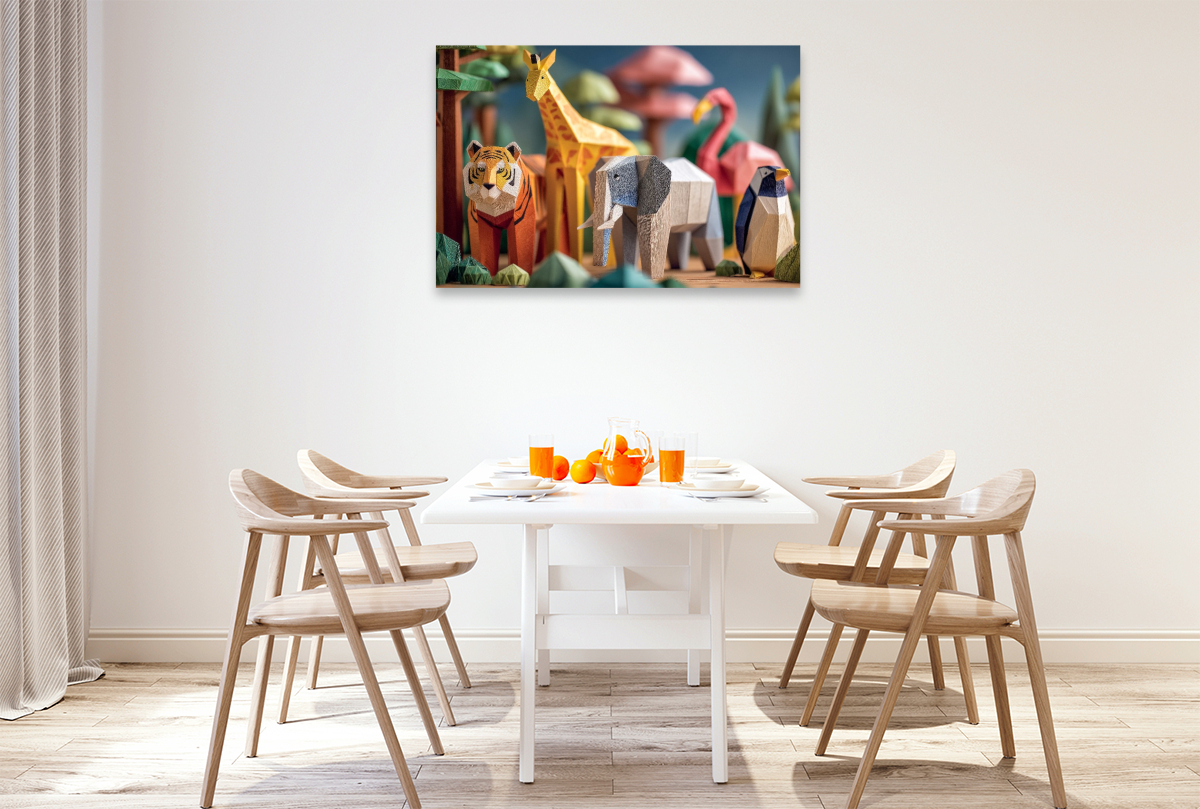 Origami Zoo mit Tiger, Giraffe, Elefant und Flamingo