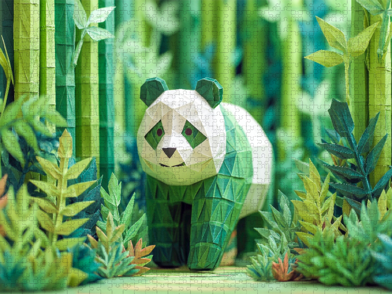 Origami Panda im Bambuswald