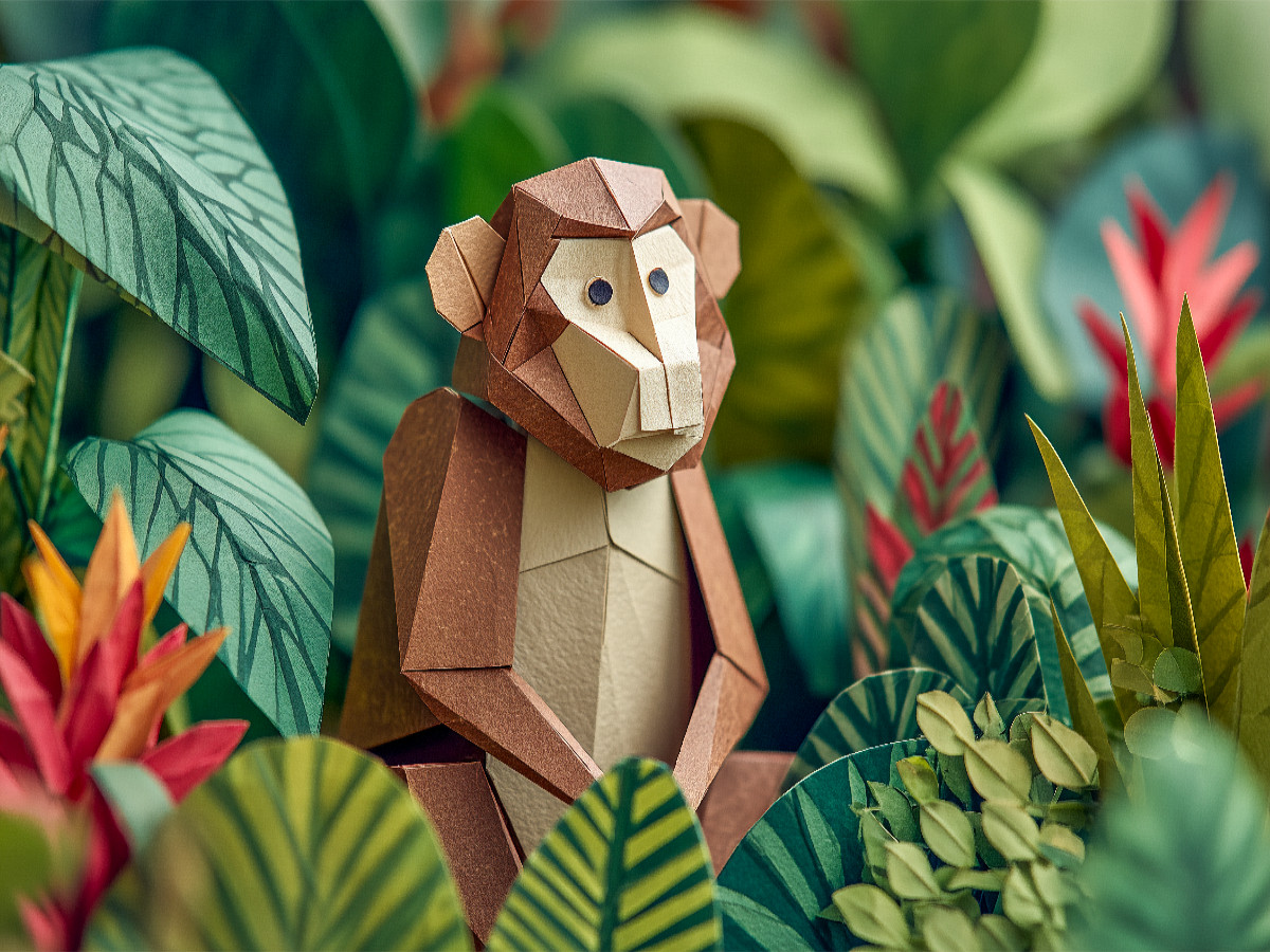 Origami Affe im tropischen Dschungel