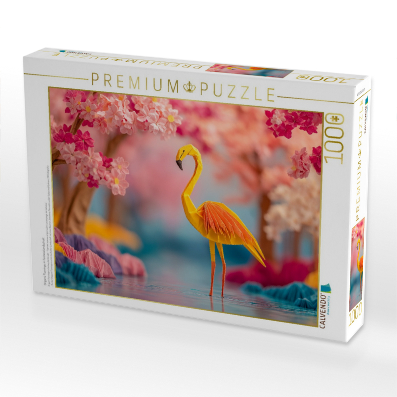 Origami Flamingo in Fantasielandschaft
