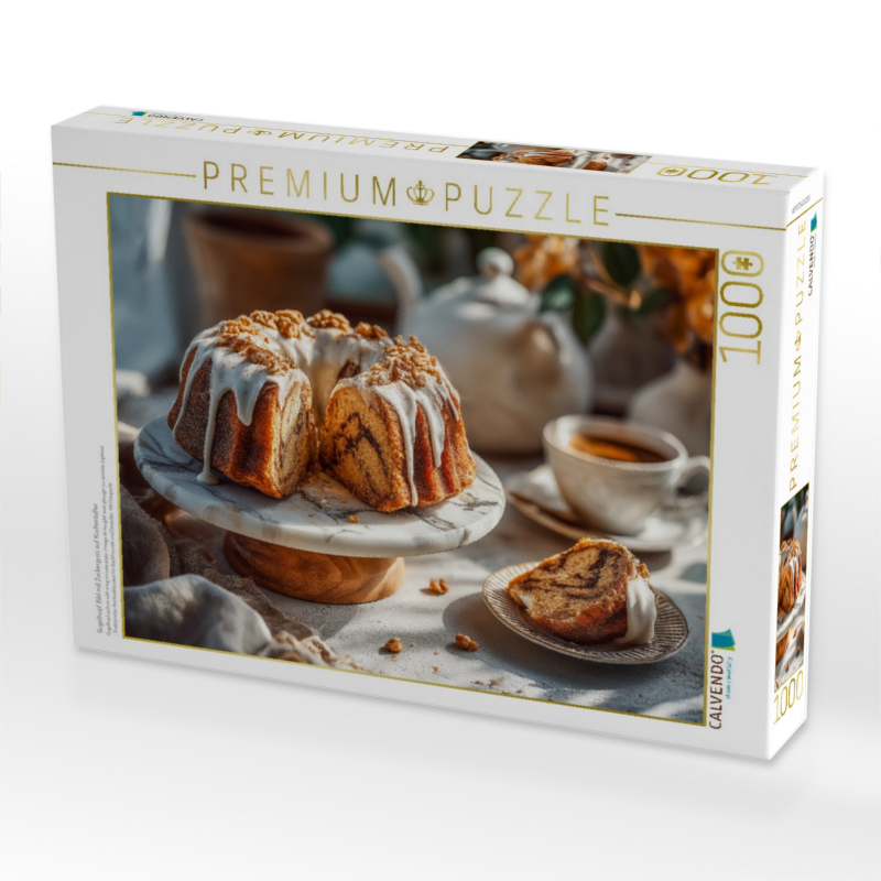 Gugelhupf Bild mit Zuckerguss auf Kuchenteller