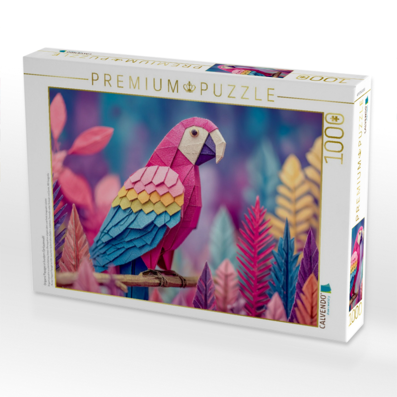 Origami Papagei in buntem Fantasiewald