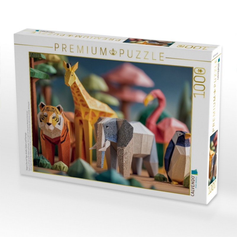 Origami Zoo mit Tiger, Giraffe, Elefant und Flamingo