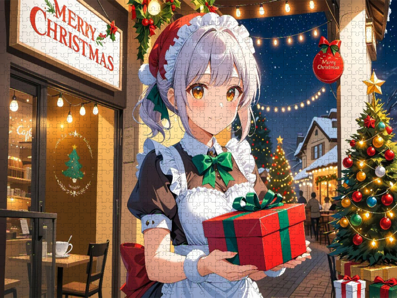 Anime Weihnachten Maid mit Geschenk – Kawaii Weihnachtsbild