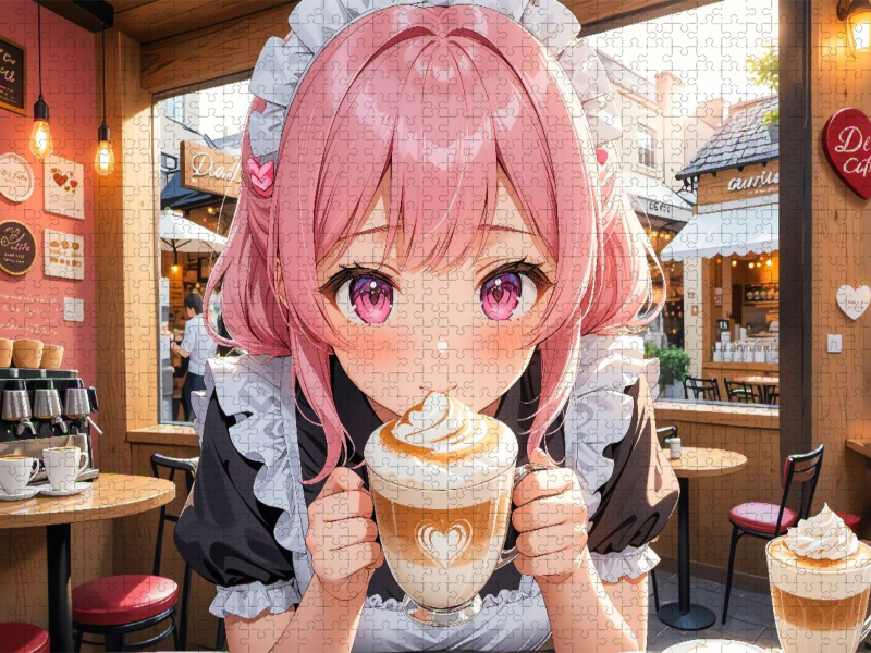 Anime Maid mit Latte Art im Café – Manga Bild voller Charme