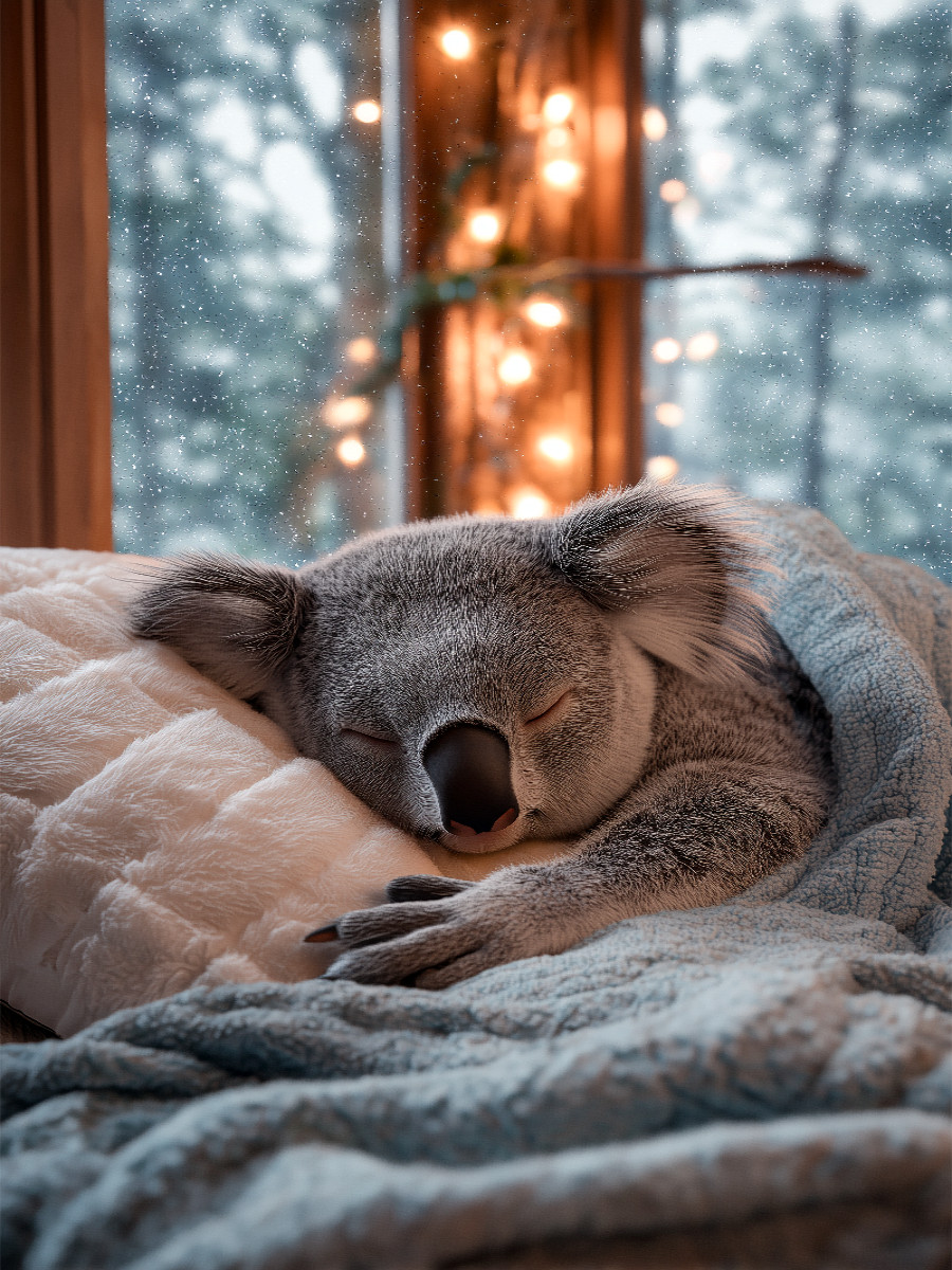 Schlafender Koalabär im Bett