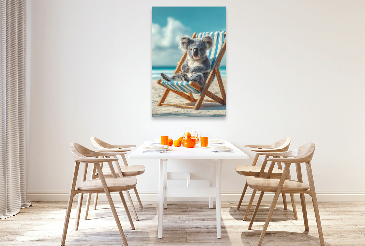 Koalabär im Liegestuhl am Strand