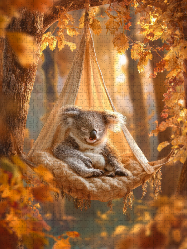 Koalabär in Hängematte im Herbstwald
