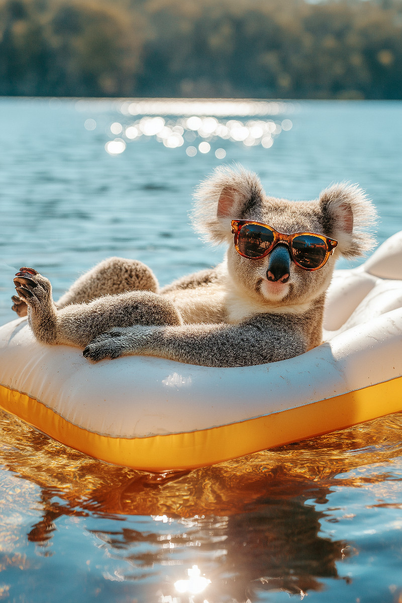 Koala mit Sonnenbrille im Schwimmring