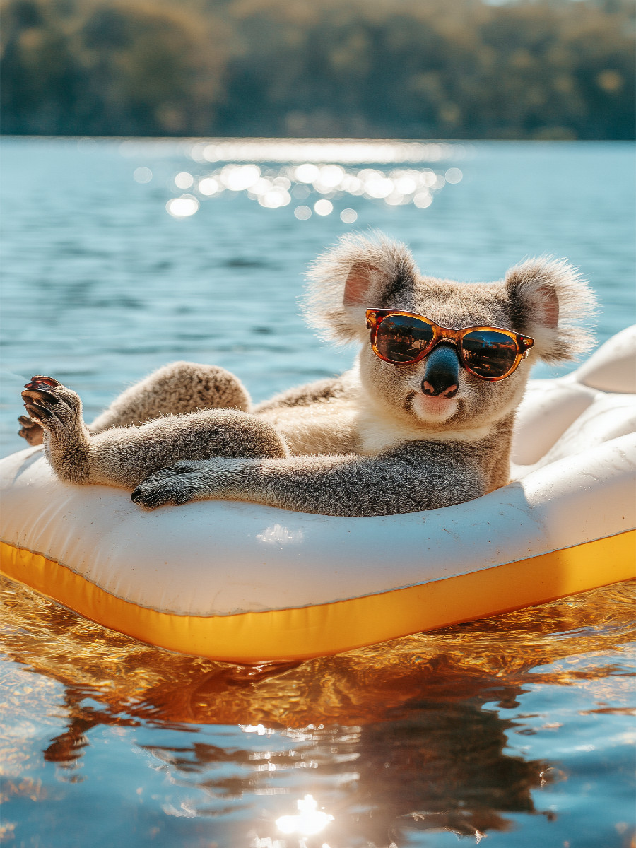 Koala mit Sonnenbrille im Schwimmring