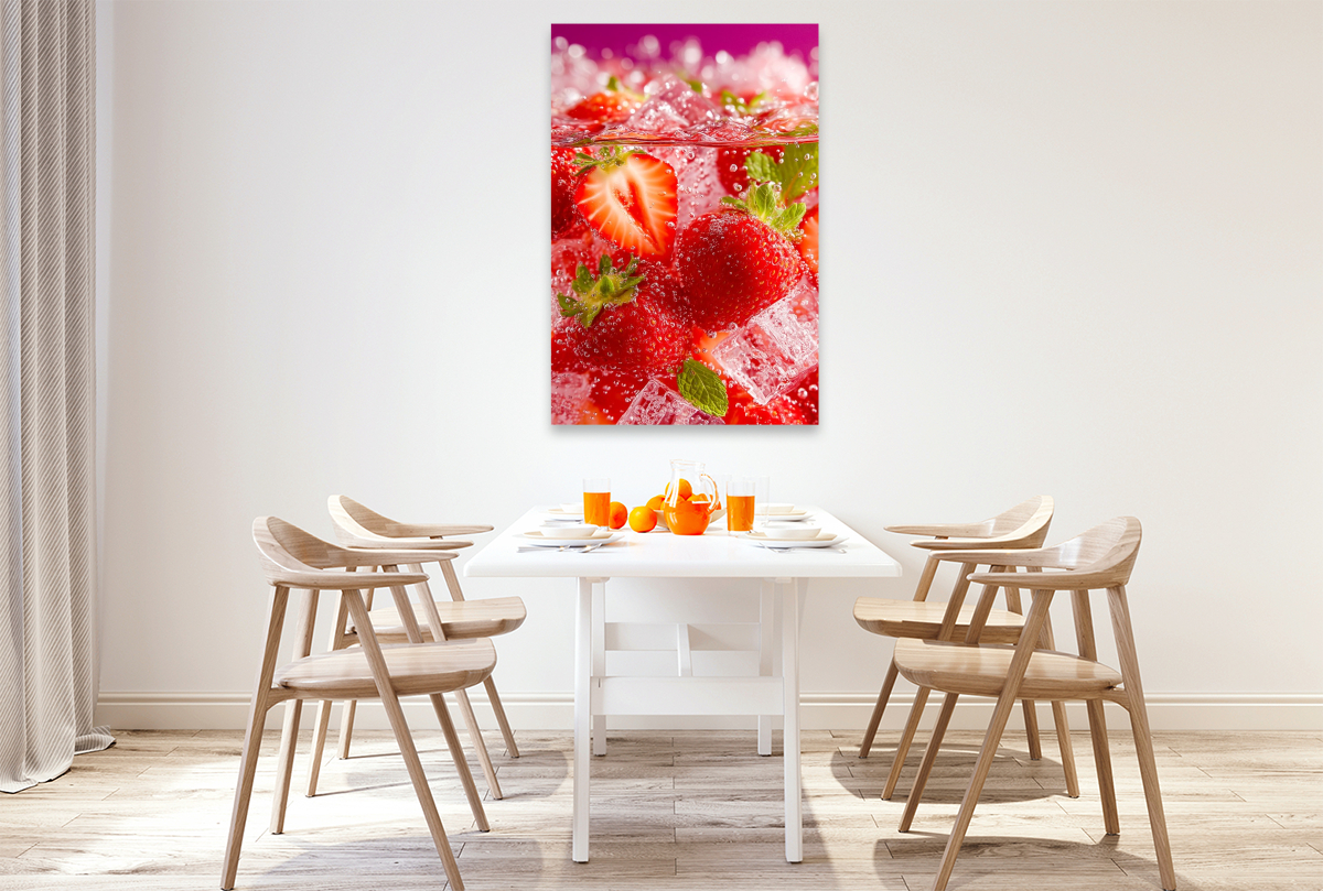 Erdbeeren mit Eiswürfeln und Minze