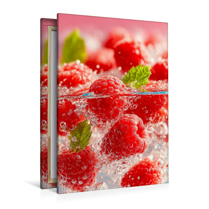 Frische Himbeeren mit Eiswürfeln
