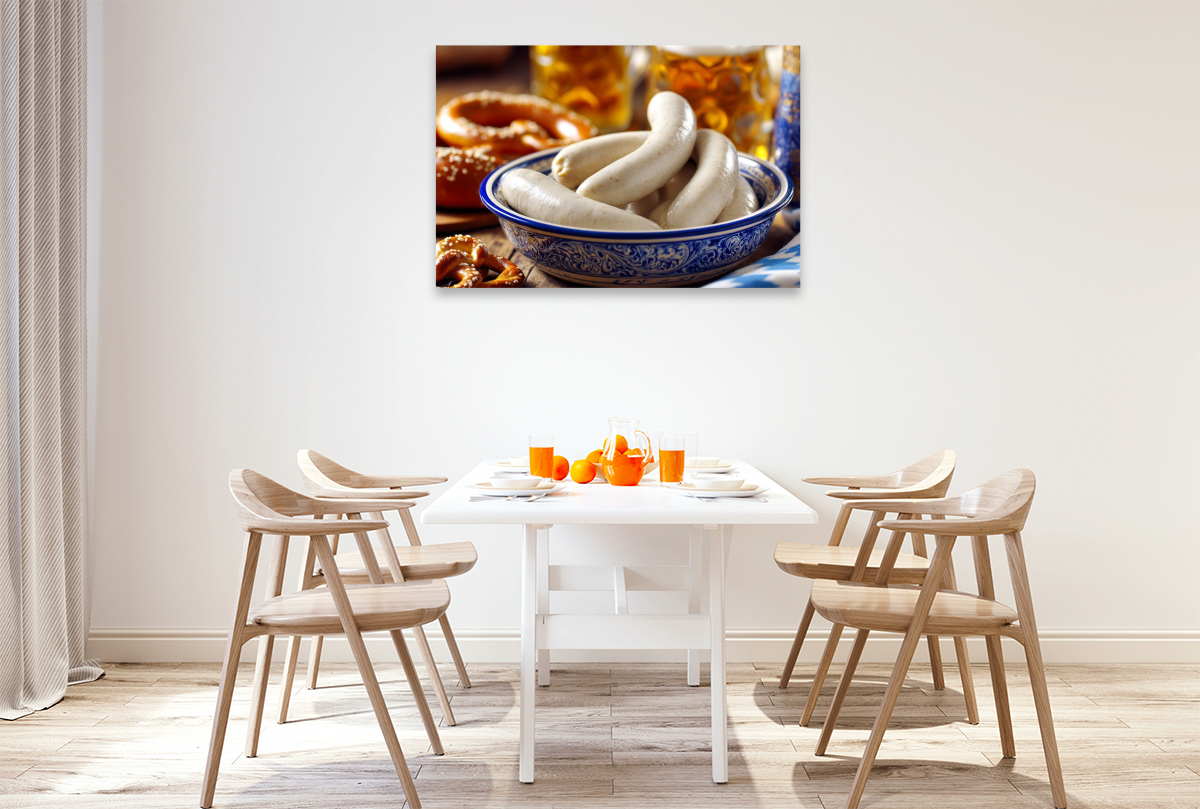 Bayerische Weißwürste mit Bier und Brezel