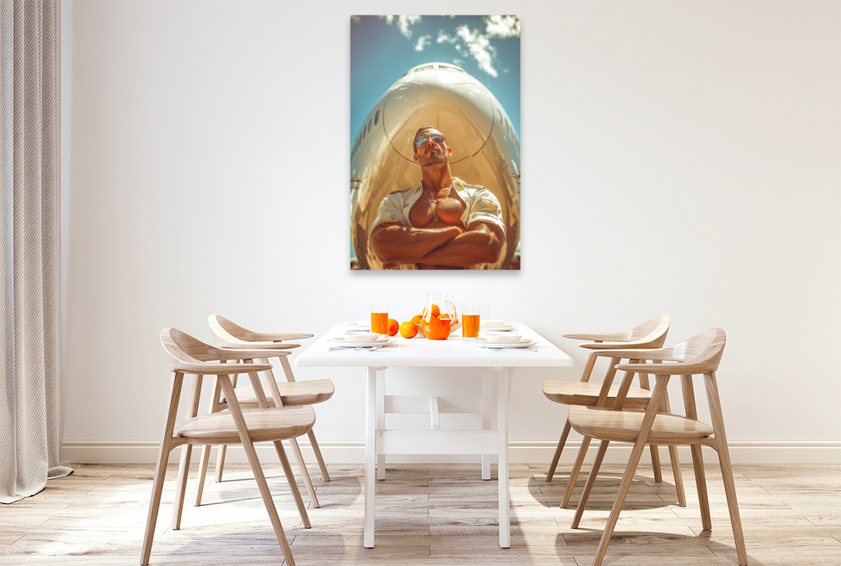 Sexy Pilot vor Flugzeug