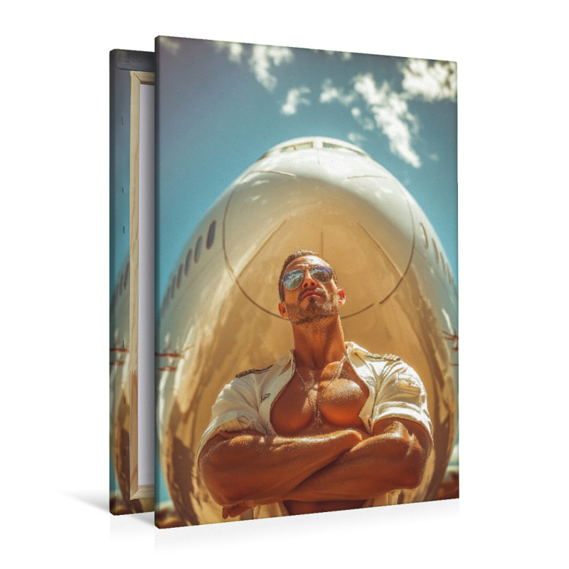 Sexy Pilot vor Flugzeug