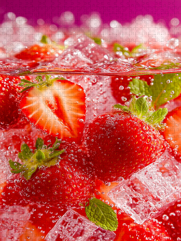 Erdbeeren mit Eiswürfeln und Minze