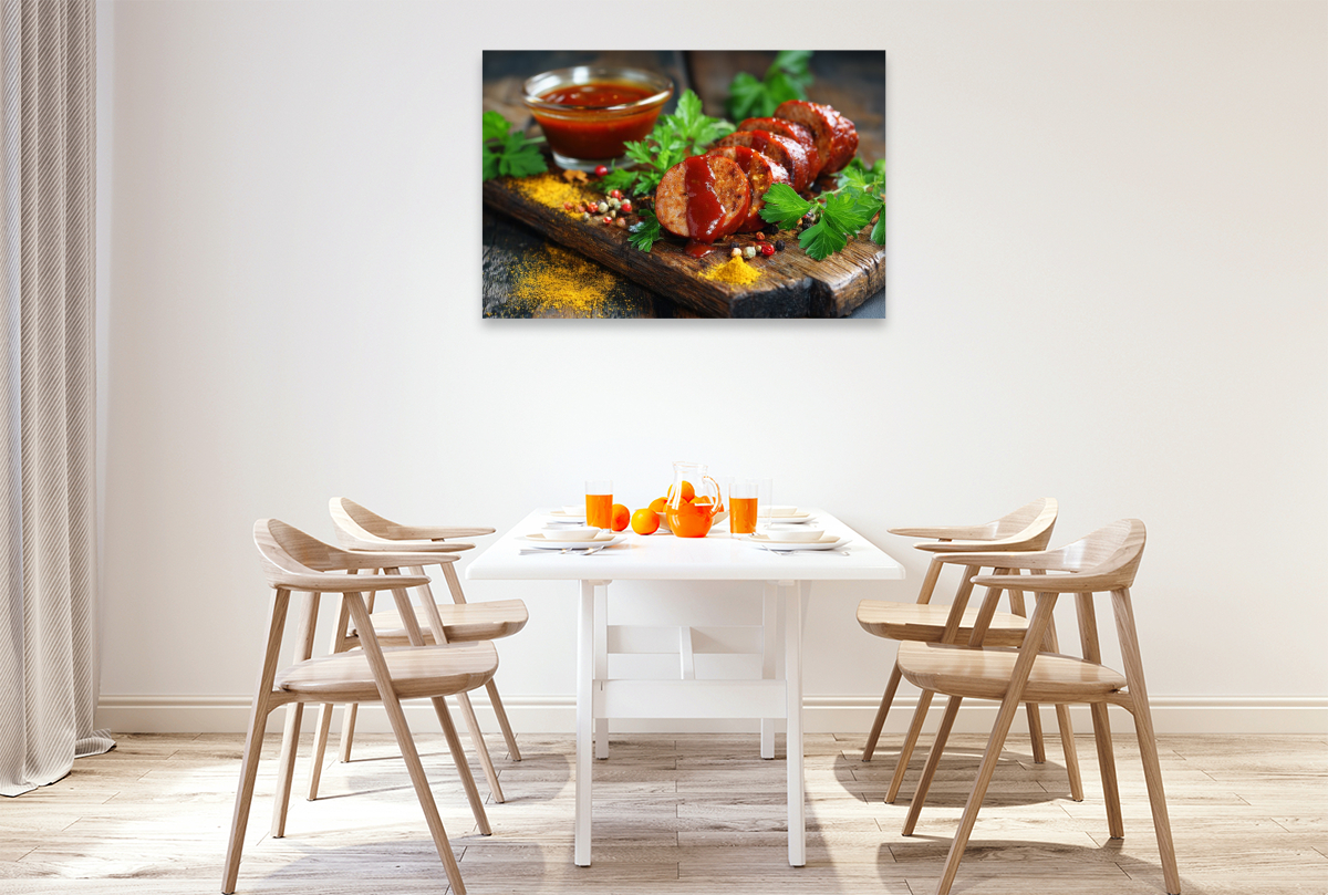 Currywurst mit Sauce und Gewürzen