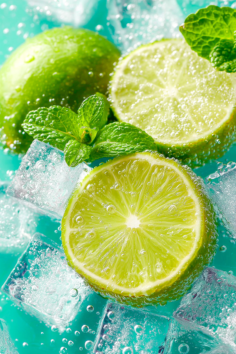 Frische Limetten mit Eiswürfeln