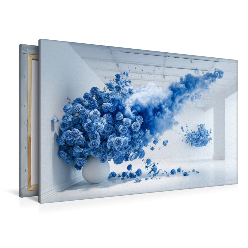 Blaue Rosen Explosion – Moderne Kunst im minimalistischen Raum