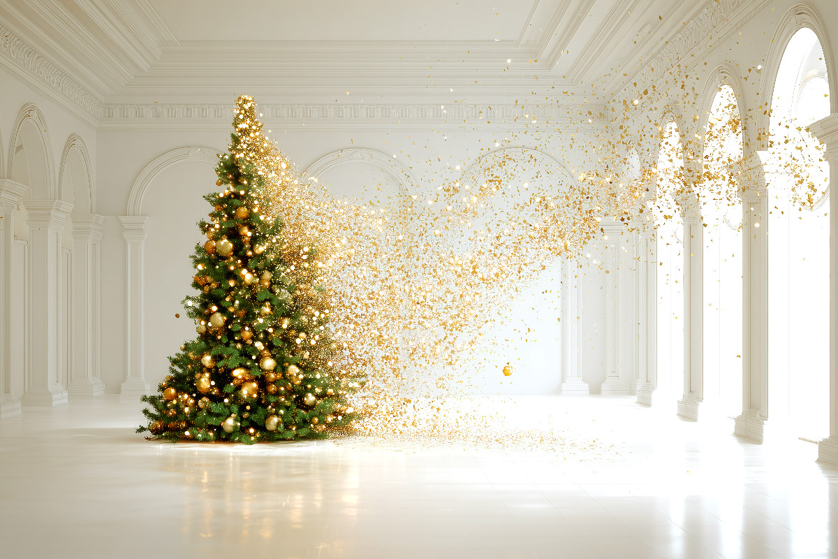 Weihnachtsbaum im weißen Raum – Minimalistische Kunst mit festlicher Eleganz