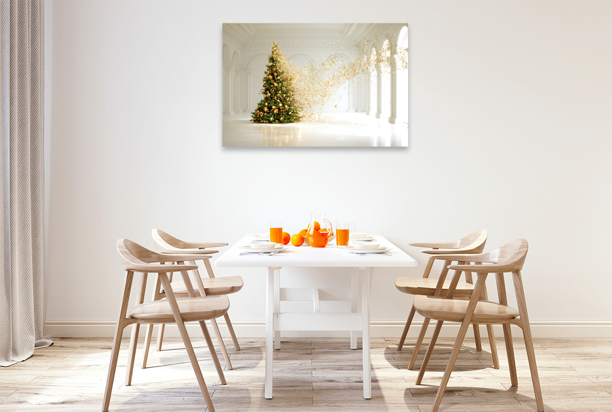 Weihnachtsbaum im weißen Raum – Minimalistische Kunst mit festlicher Eleganz