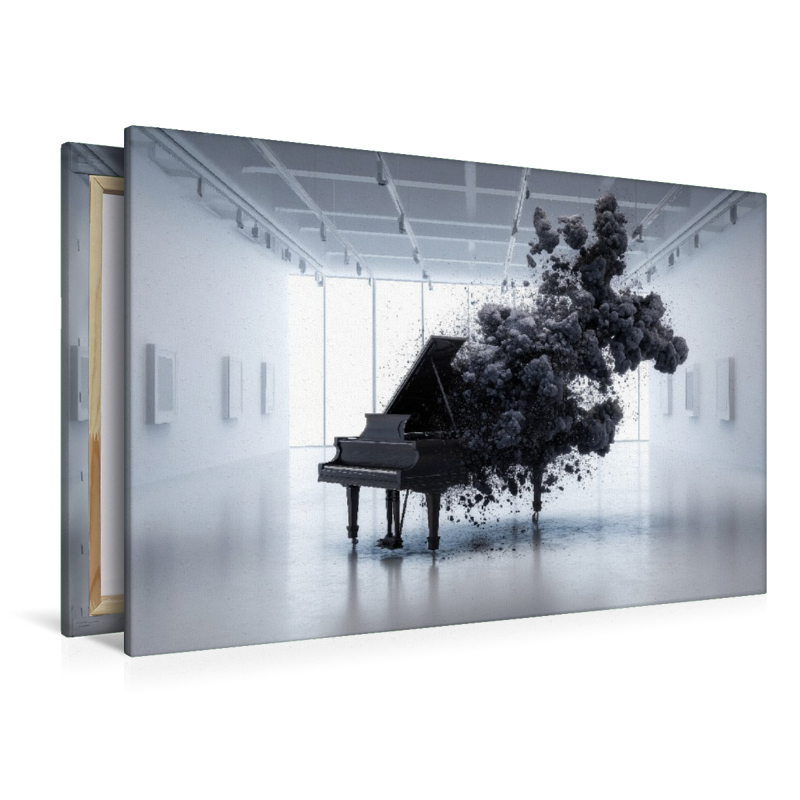 Schwarzes Piano in weißem Raum – Auflösung als moderne Kunst