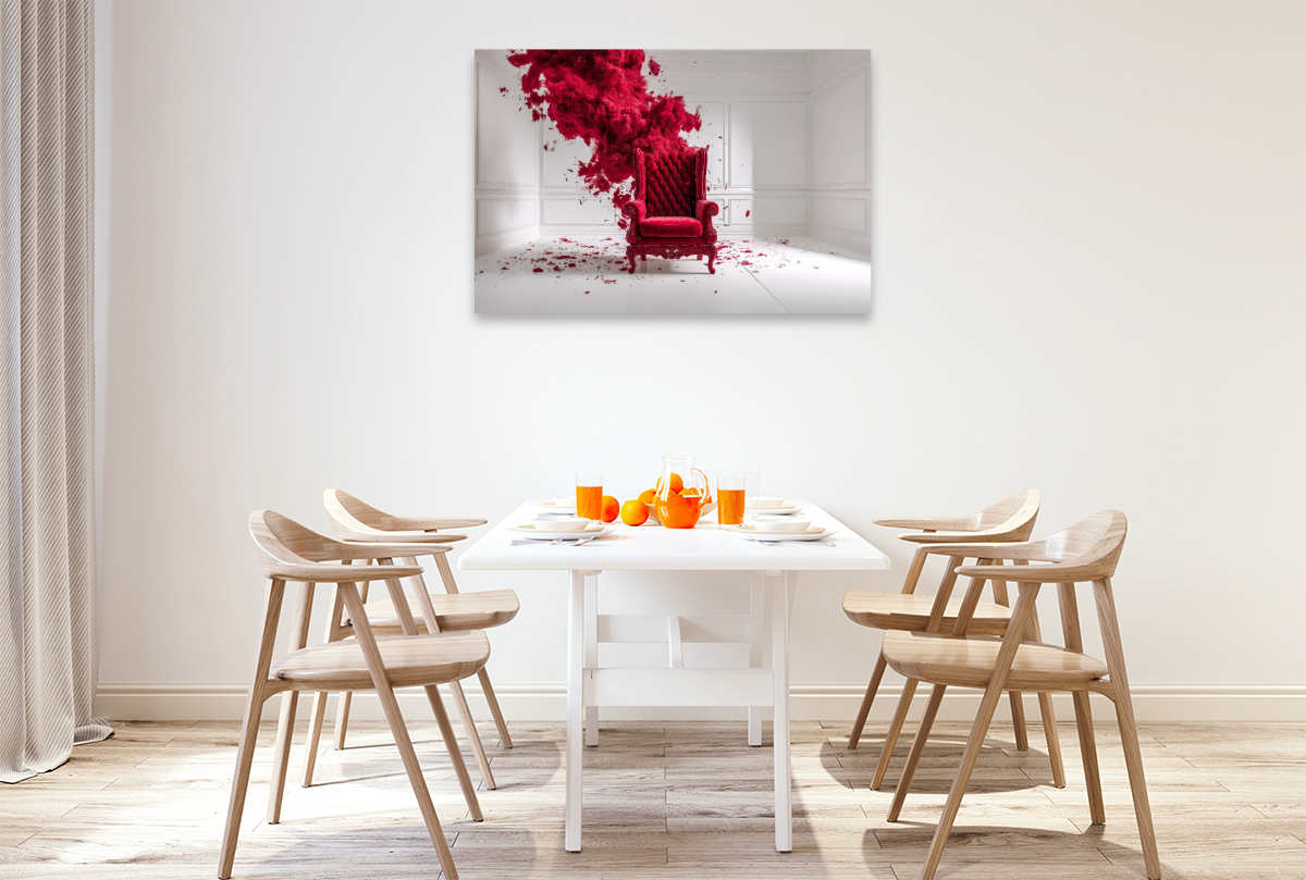 Roter Sessel im weißen Raum – Abstrakte Kunst in minimalistischem Stil