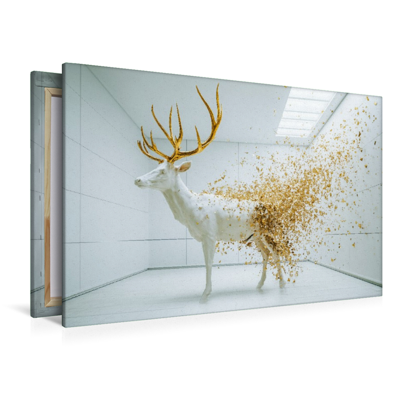 Goldener Elch im weißen Raum – Abstrakte Kunst in moderner Ästhetik