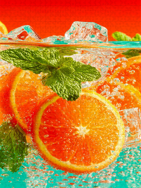 Orangen Cocktail mit Eiswürfeln und Minze