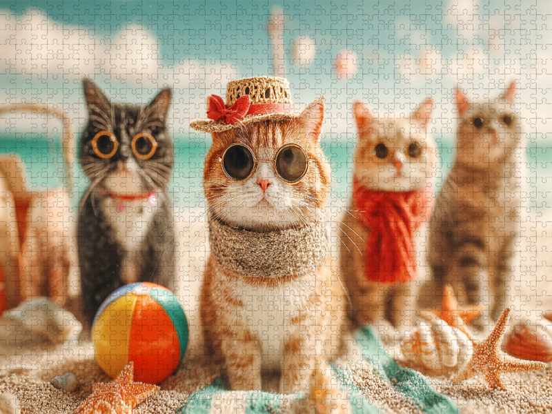 Katzen am Strand im Sommerurlaub