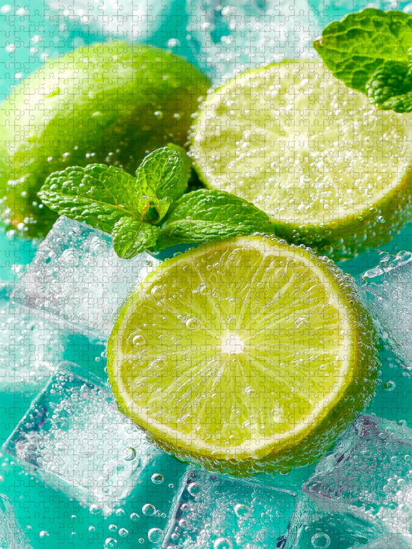 Frische Limetten mit Eiswürfeln