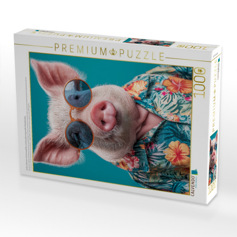 Cooles Schwein mit Sonnenbrille und Hawaiihemd genießt Urlaubsfeeling