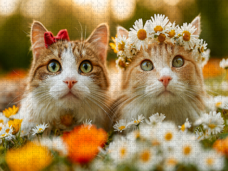 Süße Katzen in der Blumenwiese