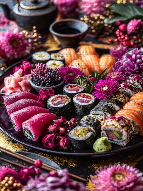 Sushi Bild mit Lachs und Thunfisch