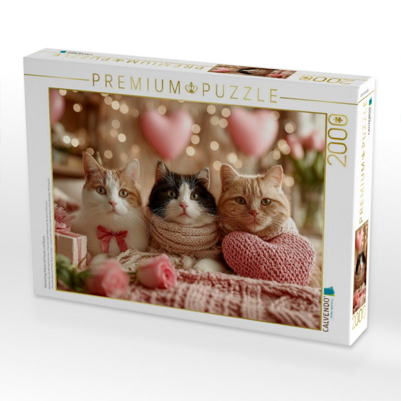 Valentinstag Katzen mit Herzen und Rosen